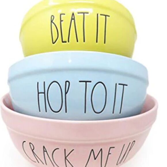 Rae Dunn 3 Pc Easter Mix Bowls CRACK ME UP, HOP TO IT, & BEAT IT, Pastel Colors - Picture 1 of 5